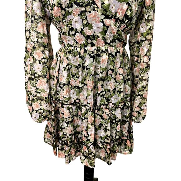 All In Favor Mini Dress Long Sleeves Zip Lined Floral Multi Color Women's L NWT - Picture 4 of 10